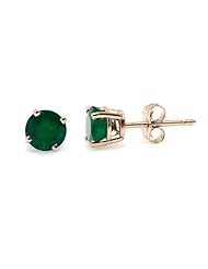 14k Yellow Gold 5mm Brilliant Round Emerald 4-Prong Stud Earrings