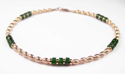 JADE 14Kt Gold Filled Gemstone Ankle Bracelets: Handmade Jewelry with Adjustable 1 Inch Extension