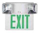 Combination Exit and Emergency Lighting Unit, Green Letters, White Housing, Universal (single/double face), 120/277 VAC, Damp Location Listed
