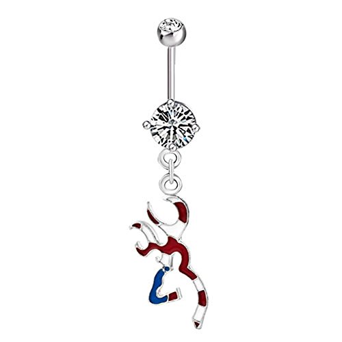 Cute Belly Rings Deer Animal Belly Button Rings Dangle Sexy Long 316L Surgical Steel 14G (Deer-7)
