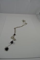 Necklace No Clasp,Long Double Chain, with dangling hearts BLACK