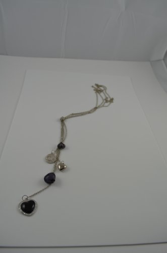 Necklace No ClaspLong Double Chain with dangling hearts BLACK