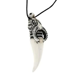 Resin Imitation Bone Pendant Ox Head- Adjustable Cord - 70mm x 16mm