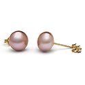 Pair of 9.0-10.0 mm, Button-Shape, Pink Freshwater Pearl Stud Earrings