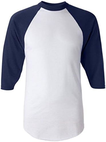 Cotton Komfort, Men's 3/4 Raglan Sleeve 100% Combed Cotton Baseball Jersey Tee Shirt (X-Large, White / Navy)