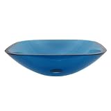 1/2 SQUARE TEMPER GLASS BLUE VESSEL SINK-Topaz Blue Finish