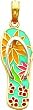 14K Gold Enameled Flowers on Aqua Flip Flop Pendant