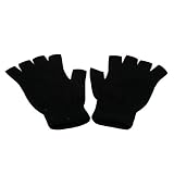 UNISEX WARM HALF FINGER STRETCHY KNIT GLOVES Black