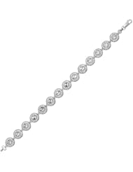 14K White Gold Antique Vintage Look Filigree Round Diamond Cut Link Bracelet