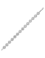 14K White Gold Antique Vintage Look Filigree Round Diamond Cut Link Bracelet