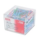 Jumbo Paper Clip, Vinyl Coated Wire, Assorted Colors, 1-3/4, 150/Box ACC72520