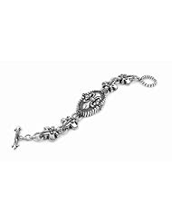 Twisted Blade Silver Oval Fleur De Lis Id Bracelet 7 Inch