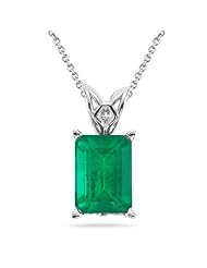 0.70 Cts of 7x5 mm AA Emerald Cut Natural Emerald Solitaire Scroll Pendant in 14K White Gold
