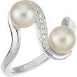 14K White Gold Akoya Cultured Pearl and Diamond Ring - 6.50mm