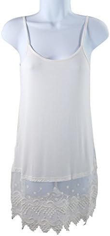 Simple Solid Lovely Polka Dots Lace Trim Crop Top Extender Cami Tank Top (S, White)