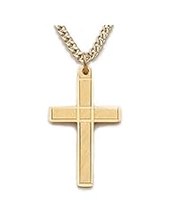Highest Quality 14K Gold over .925 Sterling Silver Cross Pendant Necklace in an Engraved Design Childrens Religious Jewelry Boy Cross Pendant Necklaces w/Chain Necklace 18" Length