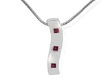 Silver Ladies Ruby 3 Stone Wave Necklace