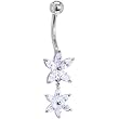 Solid 14kt White Gold Cubic Zirconia Dual Lily Dangle Belly Ring