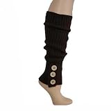 BROWN RIBBED KNIT STRETCHY LEG WARMERS W/BUTTON TRIM