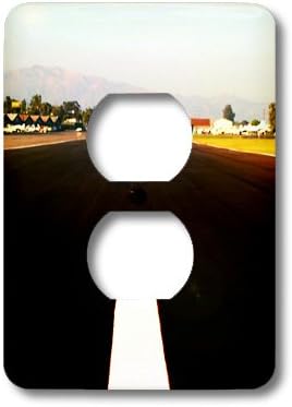 Henrik Lehnerer Designs - Transportation - White middle line of a runway with some mountains in the background. - Light Switch Covers - 2 plug outlet cover (lsp_210682_6)