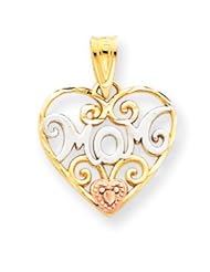 14k Gold & Rhodium Mom Scrolled Heart Pendant