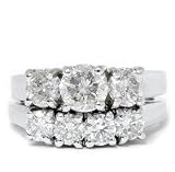  : 3.00CT Three Stone 14k White Gold Round Diamond Past Present Future Matching Wedding Anniversary Ring Set Color (G) Clarity (I1/I2) Size 6 Resizable