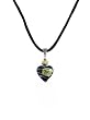 Necklace - N28 - Heart Shape Murano Style Glass ~ Black and Lime Green Stripe