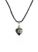 Necklace - N28 - Heart Shape Murano Style Glass ~ Black and Lime Green Stripe