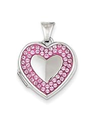 Genuine IceCarats Designer Jewelry Gift Sterling Silver 18Mm Heart Light Rose Swarovski Elements Border Locket