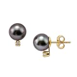 Tahitian Black Pearl Earrings with Diamonds in 14K Yellow Gold (8-9mm) Tahitian Black Pearl Earrings with Diamonds in 14K Yellow Gold (8-9mm)