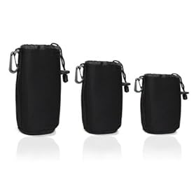 Cosmos ® Black 3 pcs DSLR camera Drawstring Soft Neoprene Lens Pouch Bag Cover for Sony Canon Nikon Pentax Olympus Panasonic + Free Cosmos Cable Tie