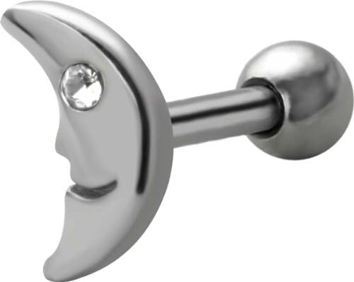 16g Right Ear Crescent Moon Cartilage Earring Straight Barbell