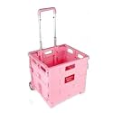 PINK FOLDING SHOPPING TROLLEY CART CRATE BOOT STORAGE 55lbs
