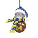 Michigan Wolverines 2.5 Striped Acrylic Basketball Snowman Holiday Ornament