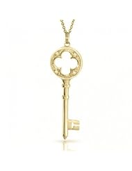 Valentines Day Gifts Bling Jewelry Gold Vermeil Open Clover CZ Key Necklace 18in
