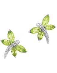 Pair 5X2.5,6X3/.04 CT TW 14K White Gold Peridot And Diamond Earring