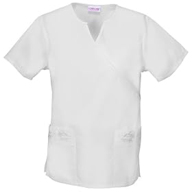 Buy Cherokee Blooming Whites Collection Embroidered Mock Wrap Poplin Tunic Scrub Tops Women by Cherokee