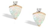 14K Yellow Gold Genuine Trillion Opal and Diamond Earrings