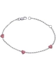 Pink Sapphire Heart 5-6" Bracelet in Sterling Silver