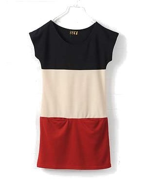 ボーダー ワンピース チュニック 半そで シャツ Ｔシャツ バーガンディー サマードレス シンプル フィット ミニスカート レディース カジュアル T-009