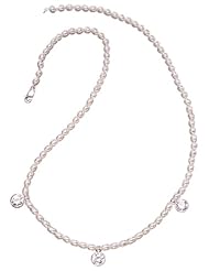 White 16" Freshwater Pearl Necklace with CZ drops and Sterling Silver Clasp