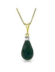 14k Solid Gold 18" Necklace with briolette Emerald Pendant