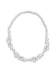 Alexander James White Gold Rhodium Bonded Assorted Collar Necklace with Prong Set Oval Cut Clear Cubic Zirconia in Silvertone