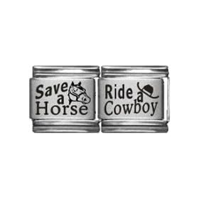 Clearly Charming Save A Horse, Ride a Cowboy Double Laser Italian Charm Bracelet Link