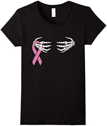 Women's Breast Cancer Skeleton Hand Scary Halloween t shirt Medium Black