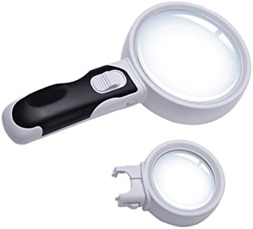 Kristen Nilson #1 LED 10X Handheld Magnifier Set with Light - Large 3.5" Detachable Lenses 5X and 10X Zoom - Illuminated Magnifying Glass For Reading, Low Vision, Macular Degeneration, Craft and Hobby