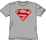 Superman RED & GOLD SHIELD Logo Adult Gray T-shirt Tee Shirt