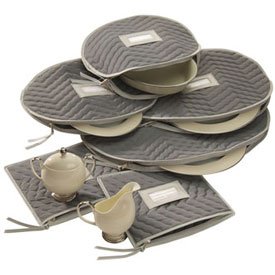 China Serving Pieces Storage Set - Deluxe Quilted Microfiber (Light Gray) (12H x 16W x 3D)