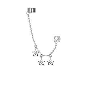 Cuff Earrings with Stars, Stainless Steel Ear Cuffs Star Chain Dangle, Cartilage Earrings - 1 Piece