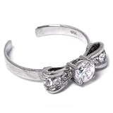 925 Sterling Silver Cubic Zirconia BOW SOLITAIRE Toe Ring